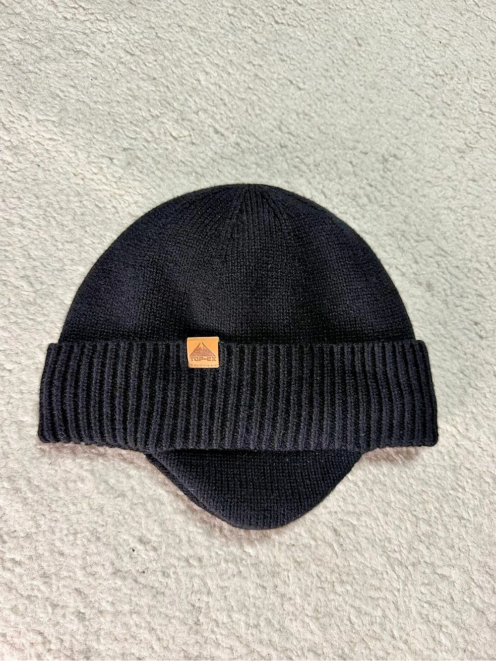 Topo Designs Knit Earflap Beanie in Black Like New